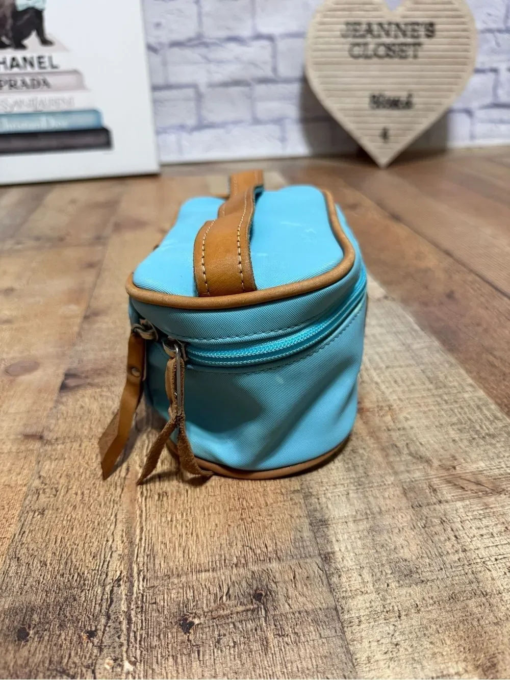 John Hart Mini Makeup Bag Case ocean blue coated canvas “payton”